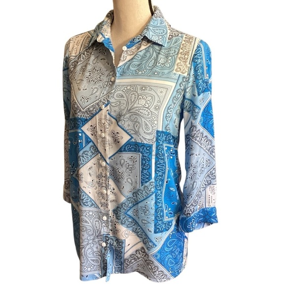 DeFacto Viscose Bandana Mushroom Print Lightweight Button Down Blouse, XSmall - Picture 8 of 12